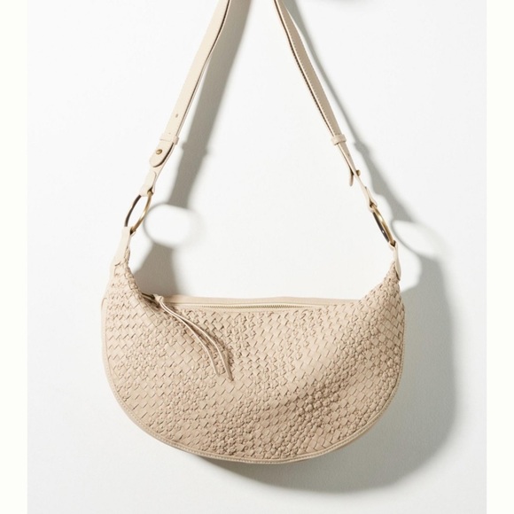 Crescent Leather Shoulder Bag by Anthropologie color cream - Picture 1 of 9
